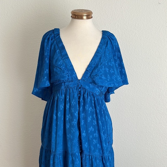 Free People Cha Cha Floral Button Front Cape Style Ruffle Hem Maxi Dress - Picture 6 of 13